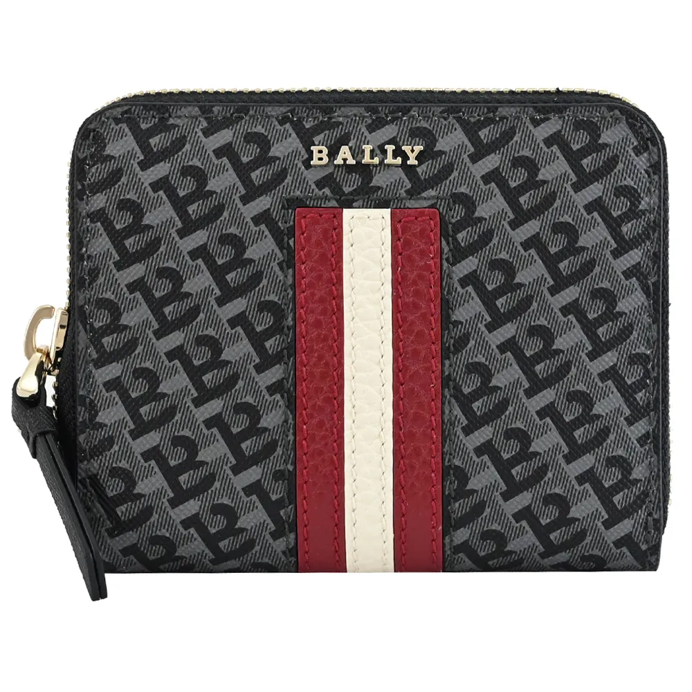 BALLY 6239373 PRESTONN條紋印花防刮牛皮零錢短夾.黑 歷史價格詳細信息