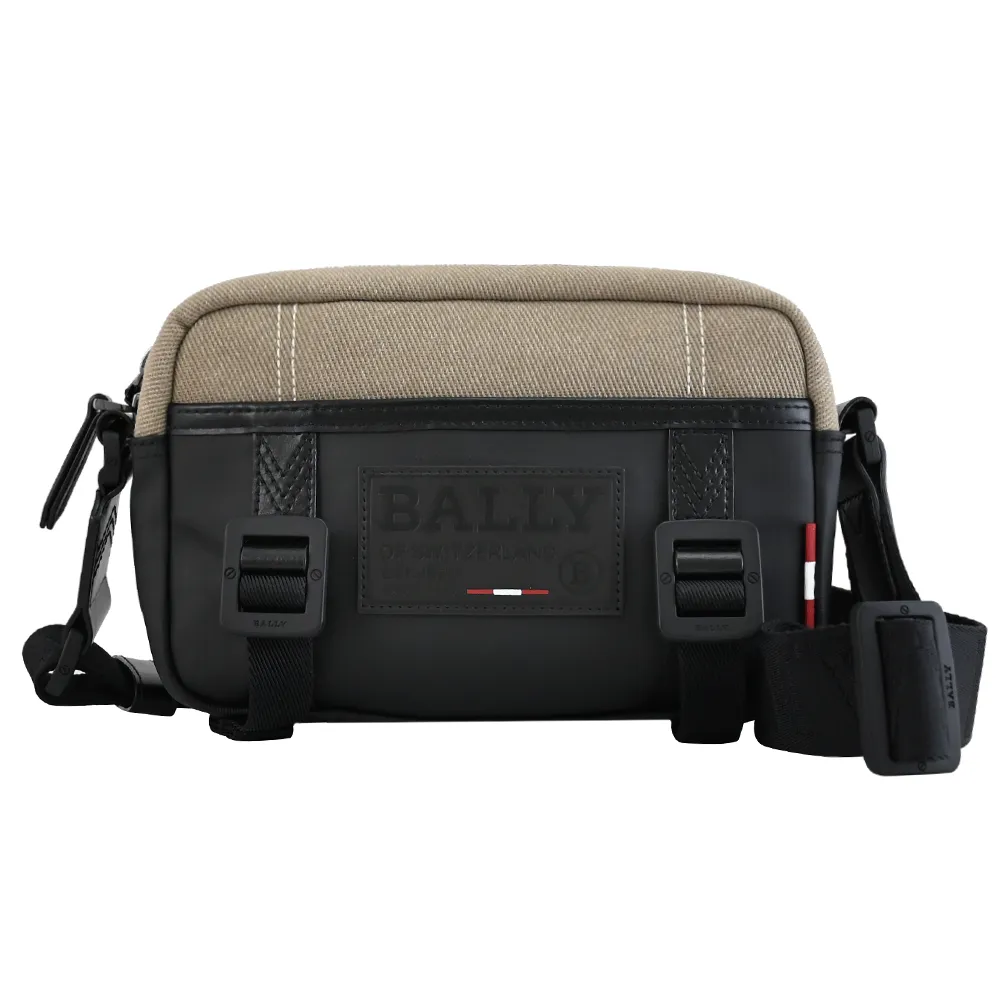 【BALLY】BALLY黑字LOGO帆布拉鍊手拿包(米x黑) 歷史價格詳細信息