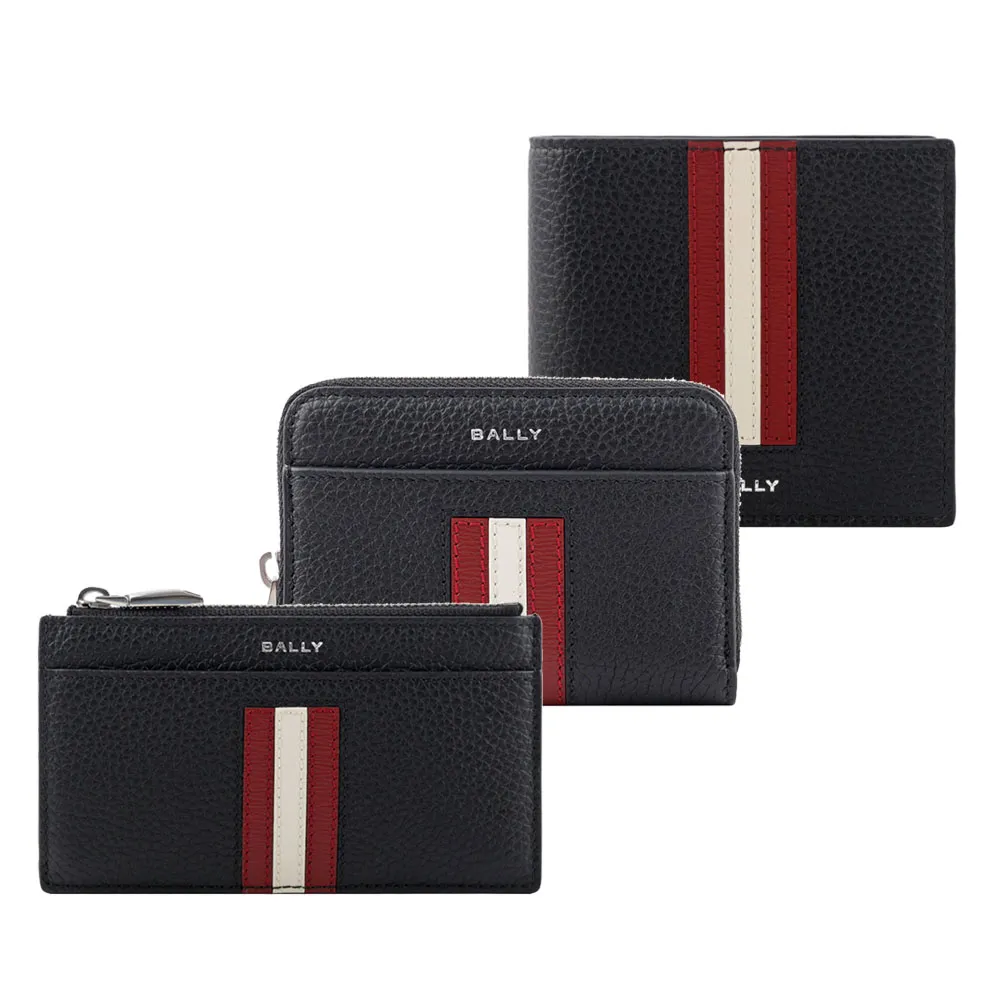 BALLY Ribbon 紅白條紋牛皮ㄇ形拉鍊卡包/零錢包(黑色) 6306560 歷史價格詳細信息
