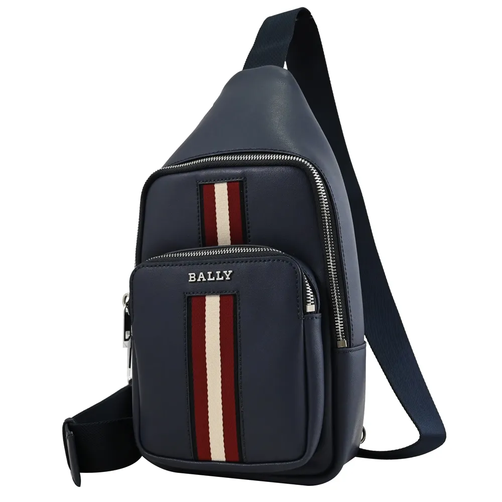 BALLY 6307872 LEONN 條紋牛皮拉鍊大手拿包.黑 歷史價格詳細信息