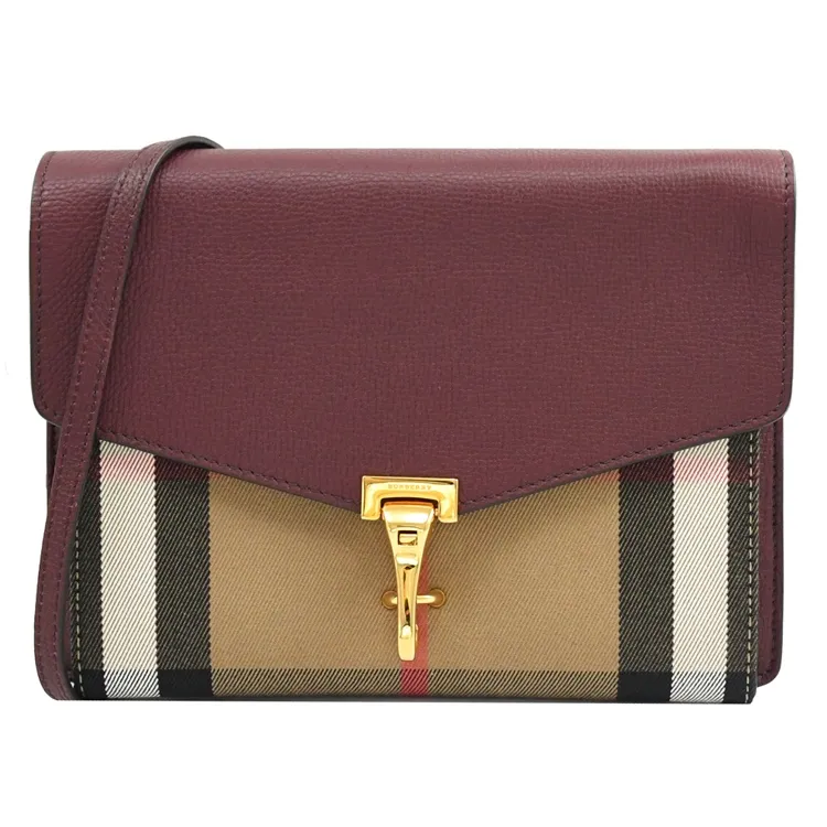 BURBERRY HOUSE經典格紋拼皮革肩背/斜背包(酒紅) 歷史價格詳細信息