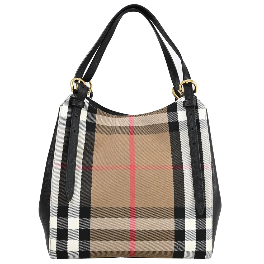 BURBERRY經典格紋棉麻 肩背水桶包(卡其/黑) 歷史價格詳細信息