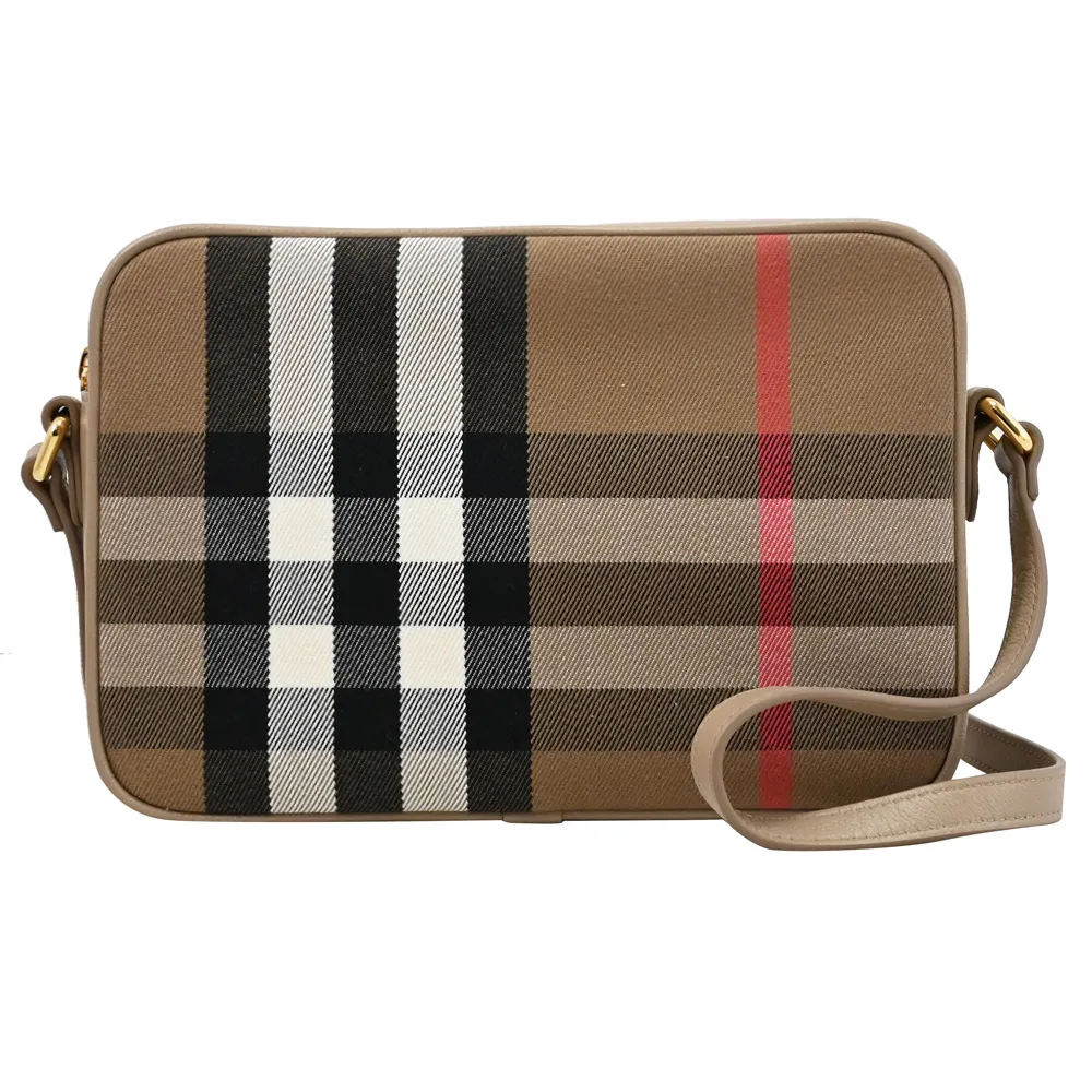 BURBERRY 8084496 經典格紋帆布斜背拉鍊相機包.深藍邊 歷史價格詳細信息