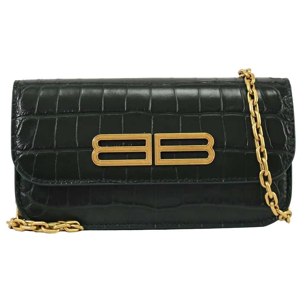 BALENCIAGA 巴黎世家 688894 鱷魚壓紋迷你WOC肩/斜背鍊包.墨綠 歷史價格詳細信息