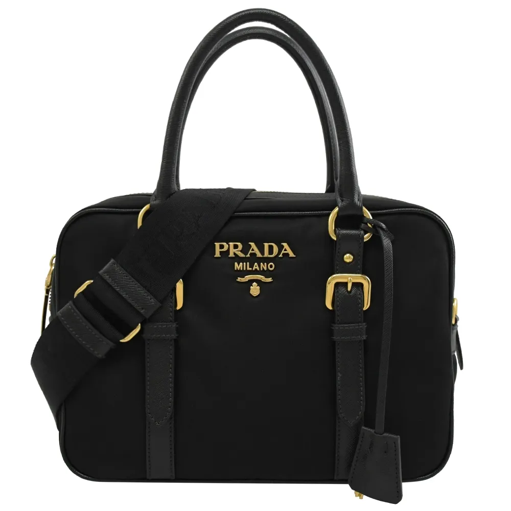 PRADA 黑尼龍布皮飾邊兩用斜背/托特包 歷史價格詳細信息
