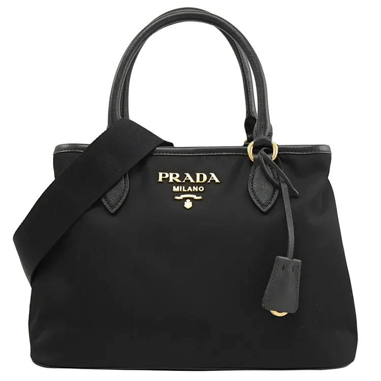 PRADA 1BA172 經典大LOGO緹花帆布手提斜背兩用包.黑 歷史價格詳細信息