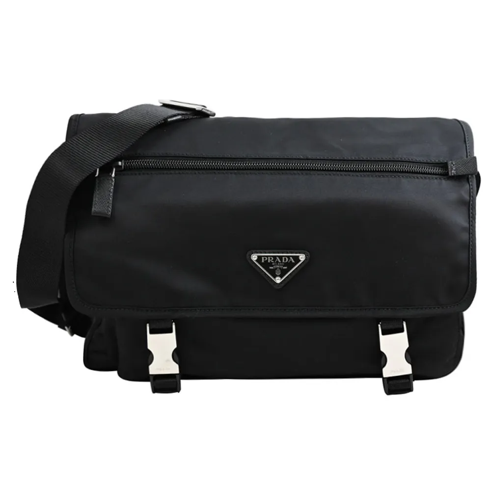 PRADA 1BD671 經典三角LOGO尼龍翻蓋壓扣斜背包.黑 歷史價格詳細信息