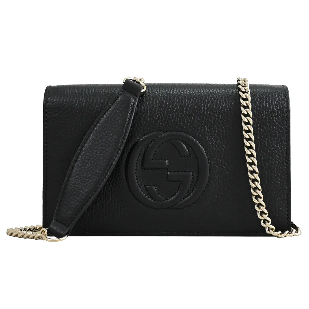 GUCCI 598211 Soho立體雙G LOGO肩斜翻蓋鍊包.黑 歷史價格詳細信息