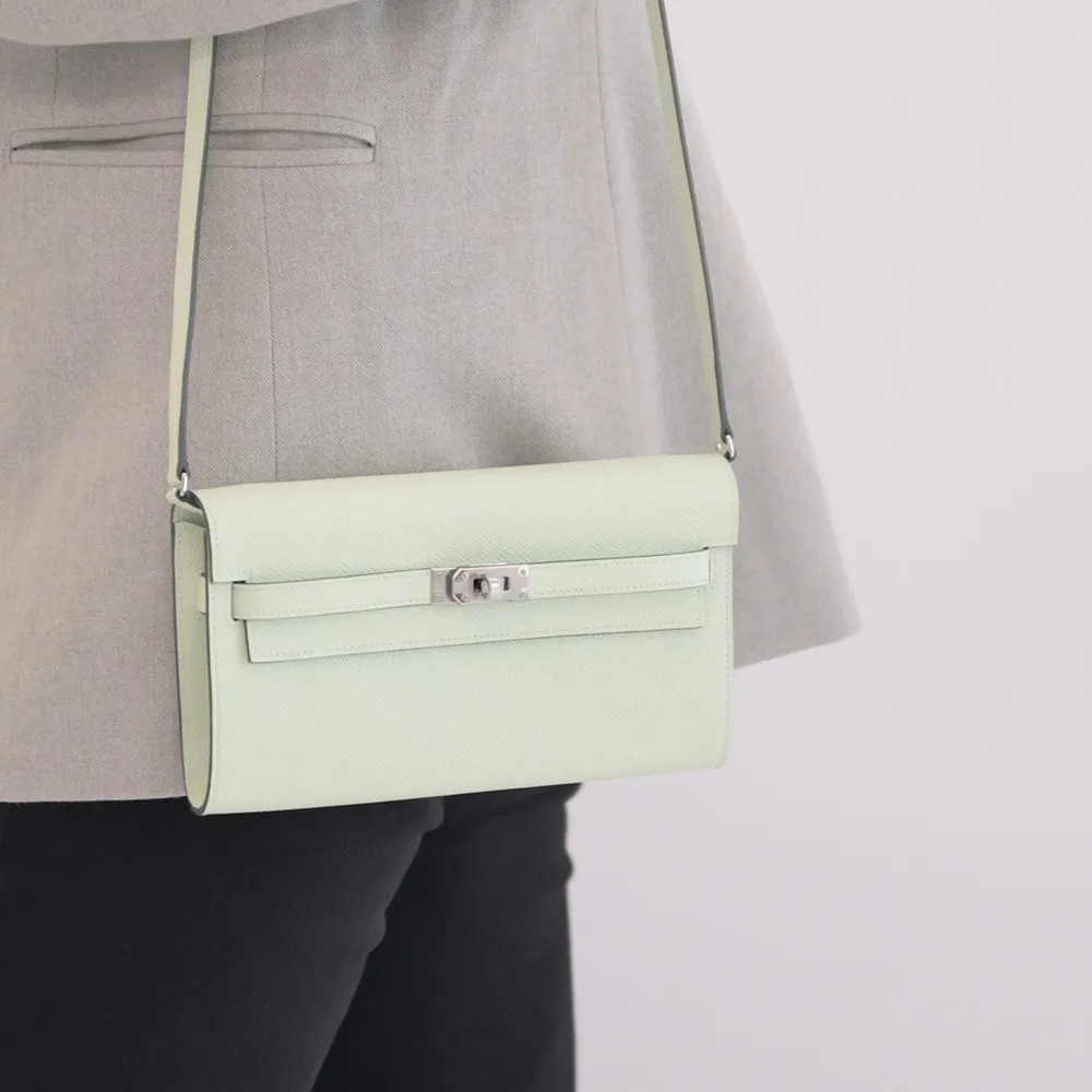 HERMES Kelly To Go Wallet 鴕鳥皮長夾/斜背包(Z刻/9N檸檬黃/金釦) 歷史價格詳細信息