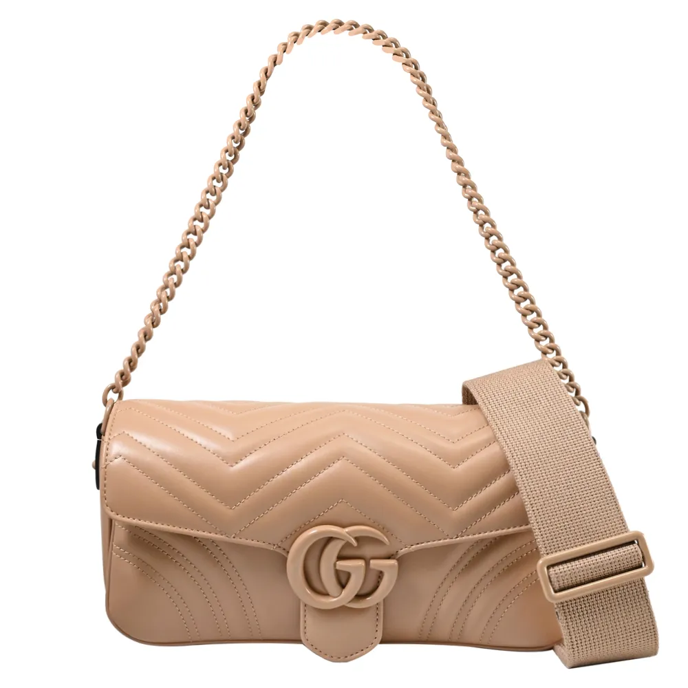 GUCCI GG Marmont 金屬LOGO牛皮拉鍊鏈袋迷你斜背包(淡黃) 歷史價格詳細信息
