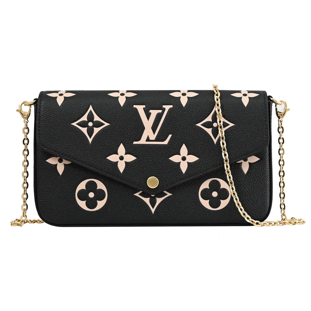 Louis Vuitton Pochette Felicie系列 經典LOGO牛皮壓紋鍊帶斜背包(附卡夾/卡其) 歷史價格詳細信息