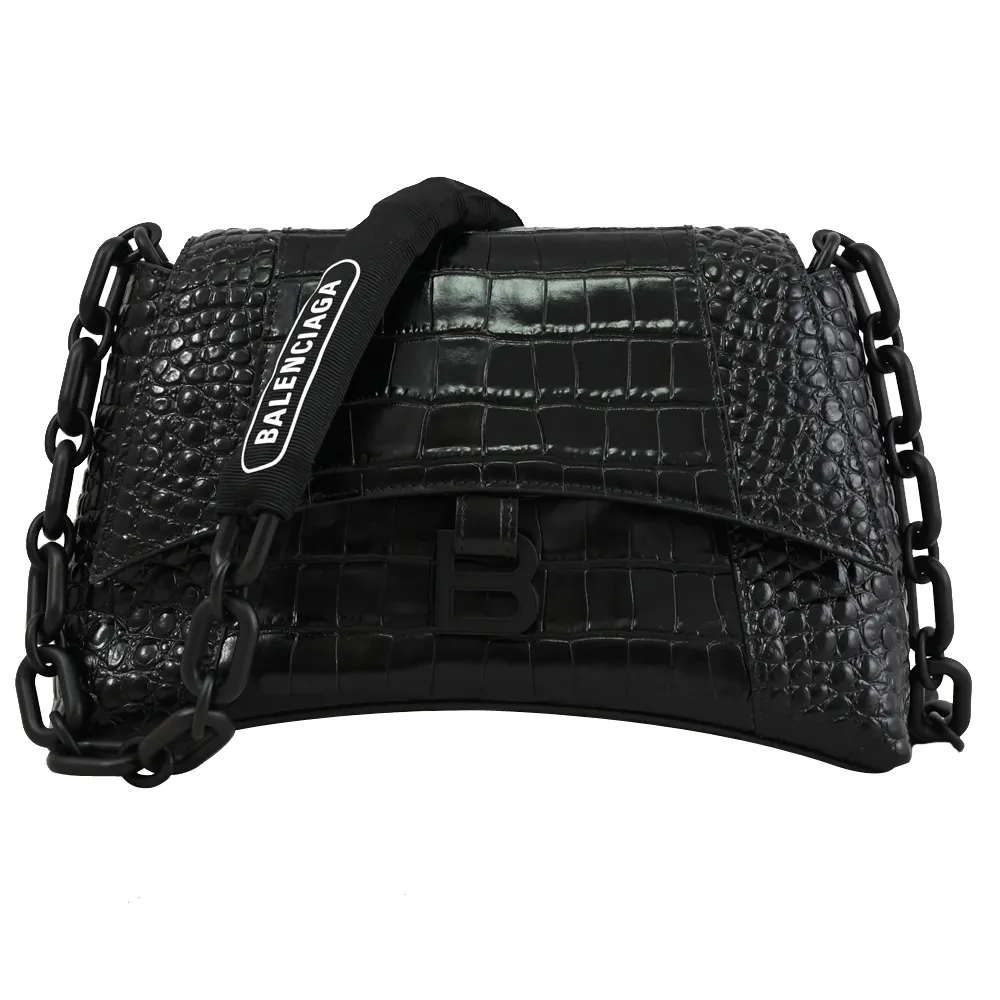 BALENCIAGA 巴黎世家 689058 Downtown 鱷魚壓紋牛皮翻蓋肩斜背包.黑 價格比較,價格查詢,歷史價格詳細信息