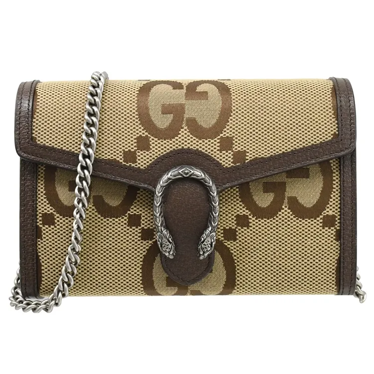 GUCCI Jumbo GG Logo 緹花布及皮革對開8卡短夾(棕色) 699308 UKMBG 2572 歷史價格詳細信息