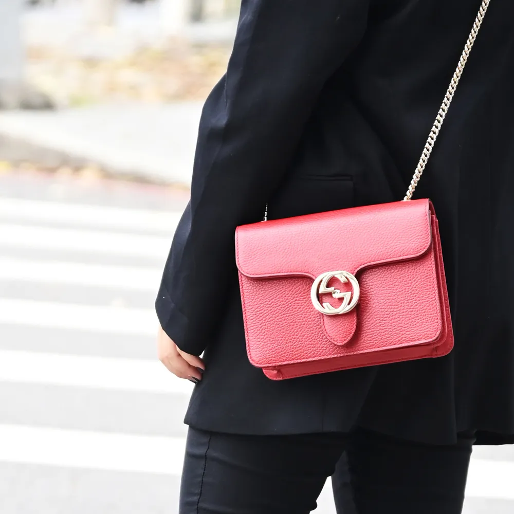 GUCCI 510304 金屬雙G壓釦式肩/斜背鍊包.藍 小 歷史價格詳細信息