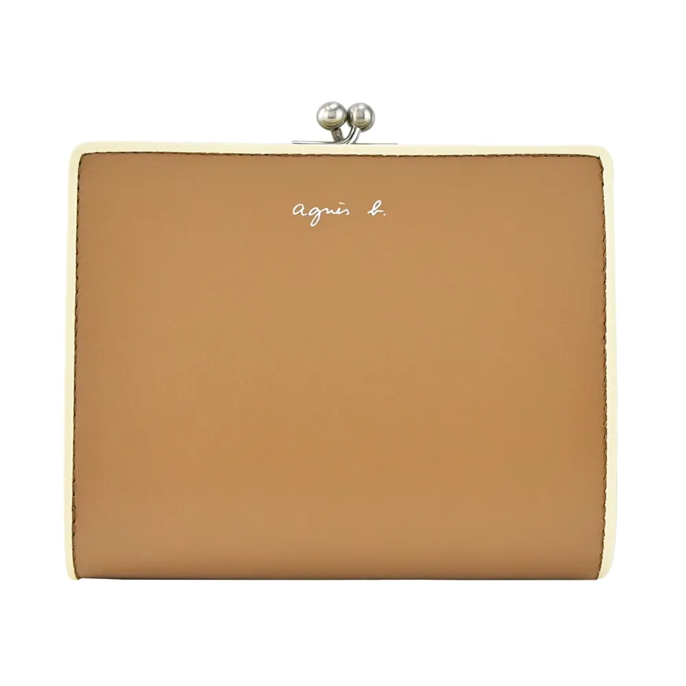 agnes b. 樹紋撞色皮革翻蓋短夾-黑 歷史價格詳細信息