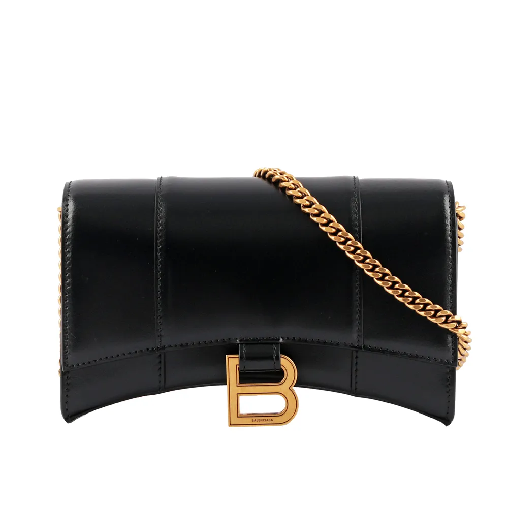 BALENCIAGA Hourglass 小牛皮皮夾式鏈包WOC(黑色) 656050 1QJ4M 1000 歷史價格詳細信息