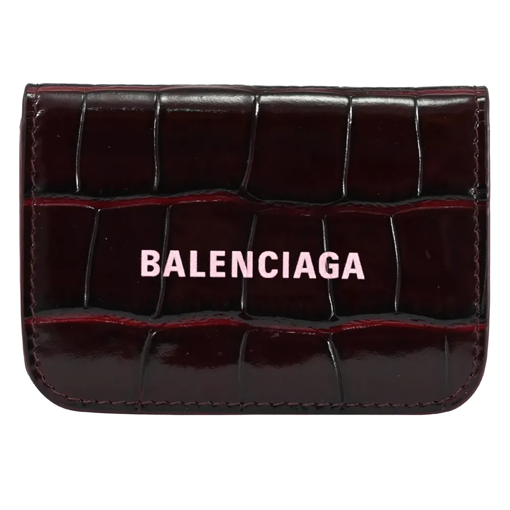 BALENCIAGA 巴黎世家 593813 鱷魚壓紋牛皮三折零錢小短夾.酒紅/粉LOGO 價格比較,價格查詢,歷史價格詳細信息