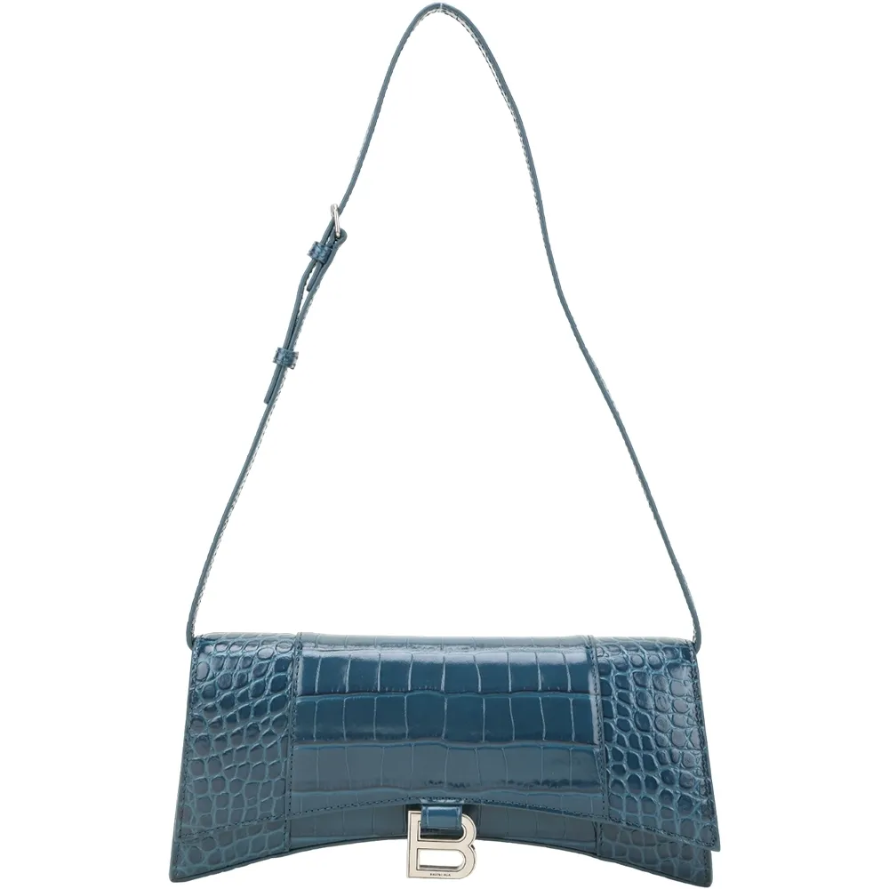 藍色手提袋可手提可肩背皮34x31x8帶73cm(上花244）9成新 歷史價格詳細信息