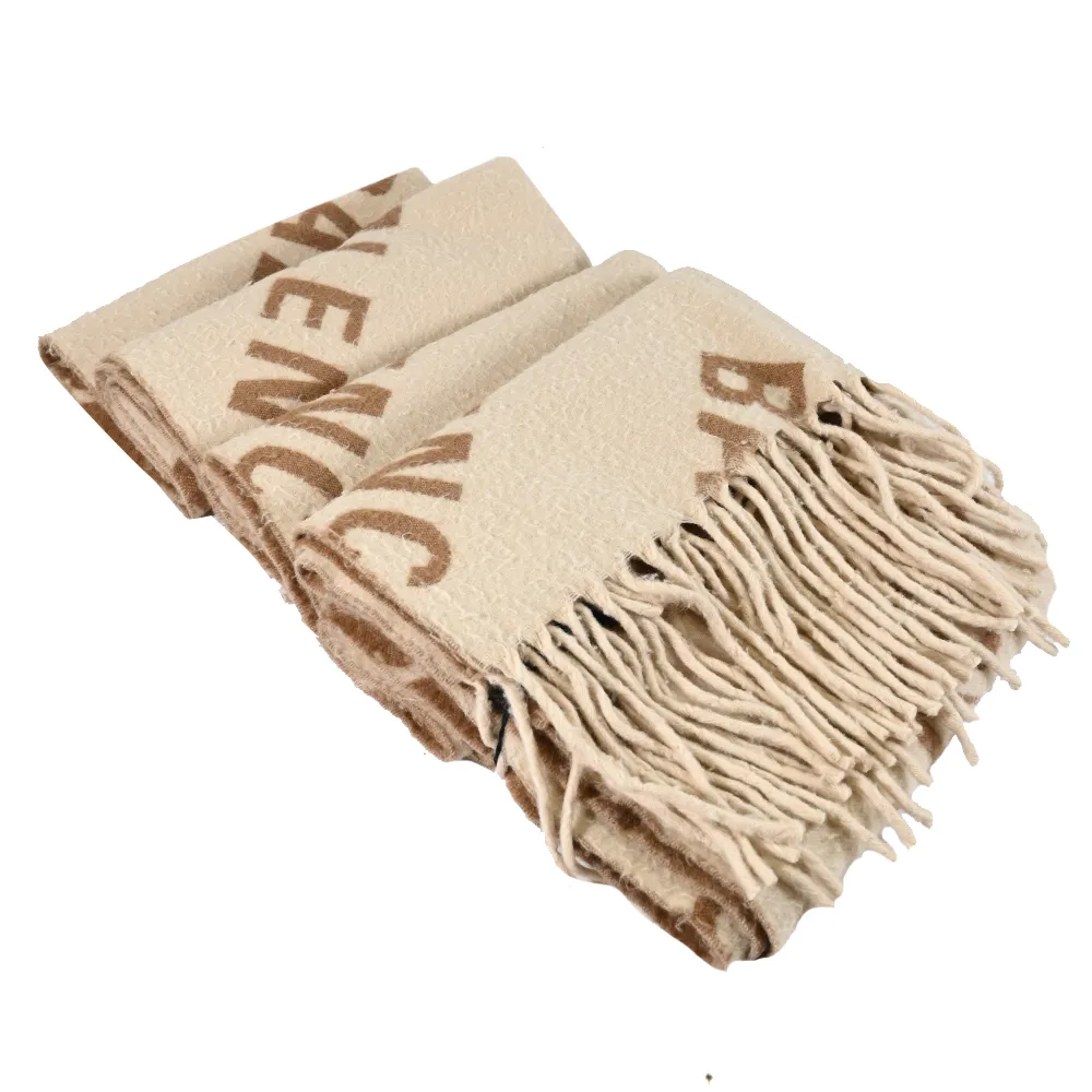 圍巾 披肩 韓版咖色字母洋氣薄款仿綿羊毛手感圍巾冬季百搭保暖圍脖披肩兩用WY040 歷史價格詳細信息