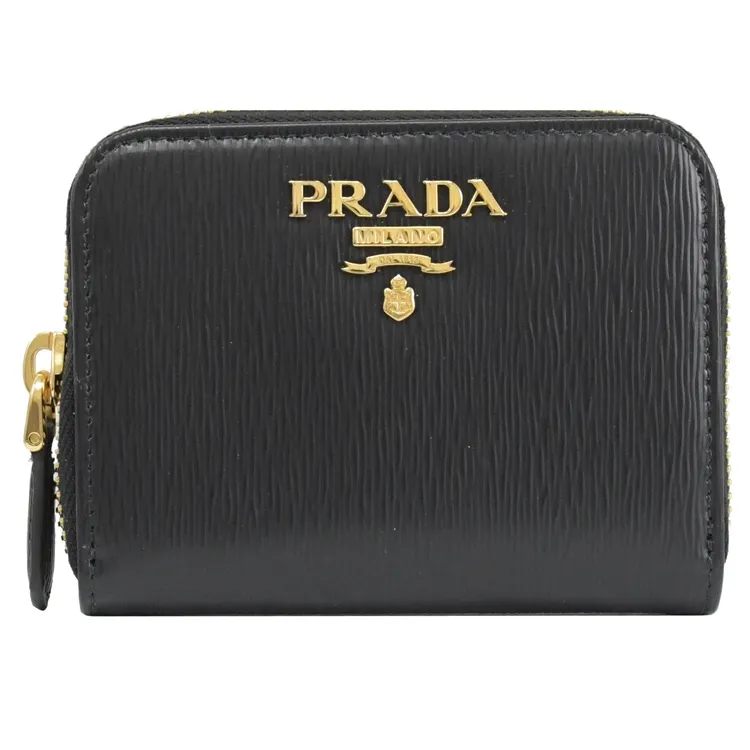 PRADA 浮雕Logo 水波紋皮革二折零錢袋短夾(黑色) 1MV204 2B6P F0002 歷史價格詳細信息