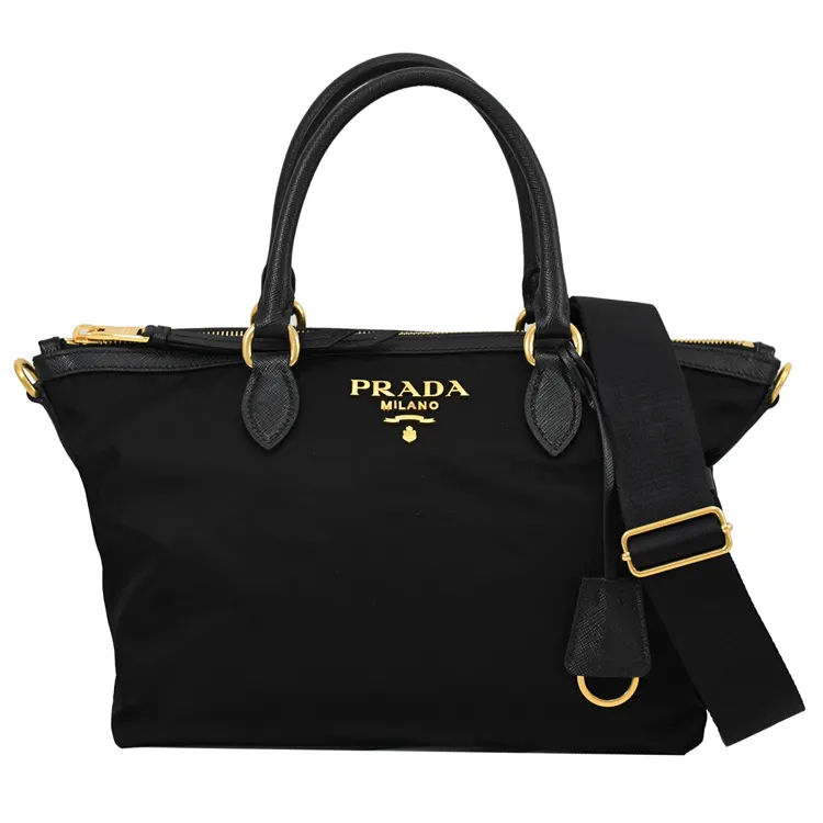 PRADA 黑尼龍布皮飾邊兩用斜背/托特包 歷史價格詳細信息