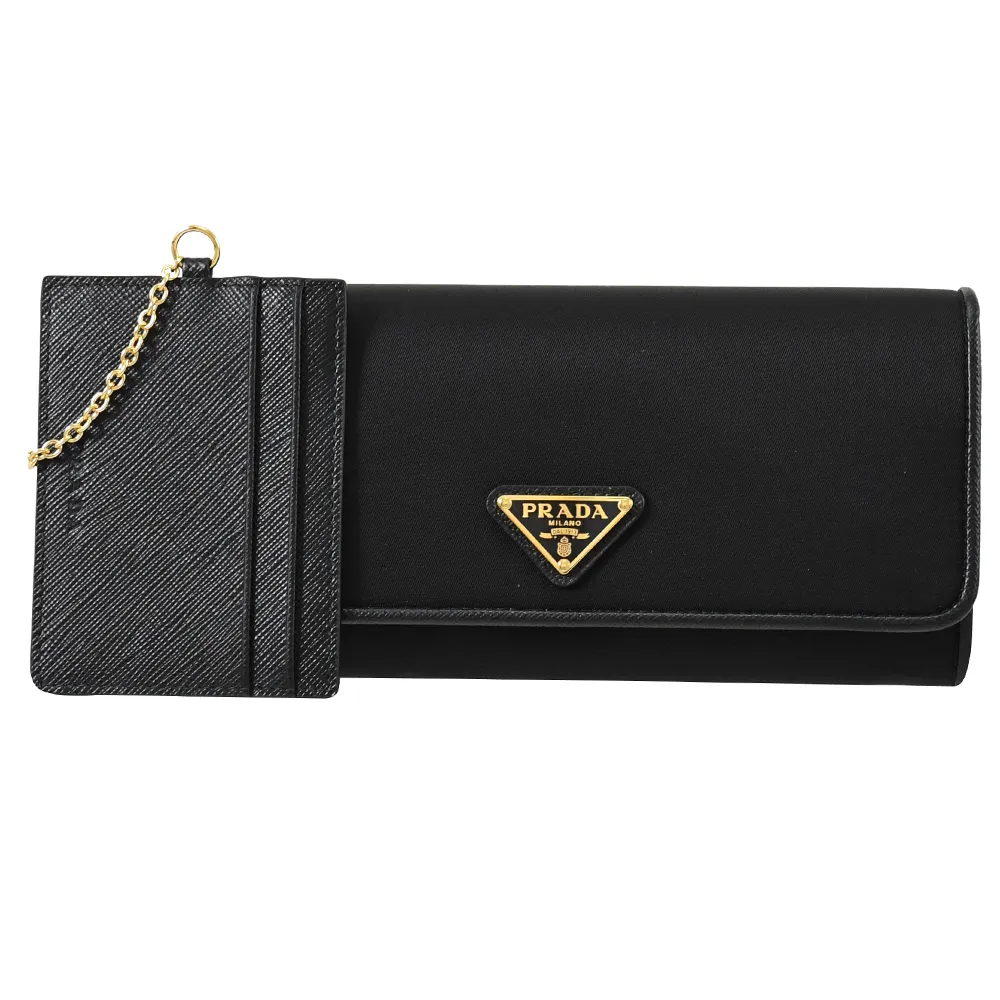 PRADA 1MH132 三角LOGO水波紋防刮附證件卡雙扣長夾.黑 歷史價格詳細信息