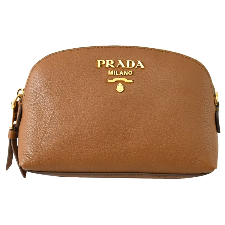 PRADA 1ND005 浮雕LOGO貝殼造型牛皮萬用包/化妝包.藍 歷史價格詳細信息