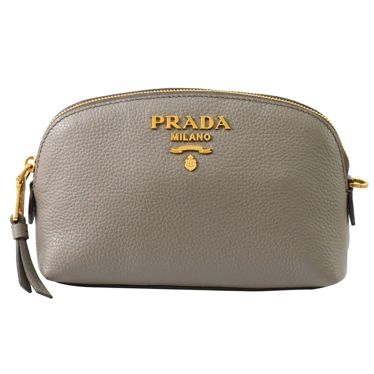 PRADA 1ND005 浮雕LOGO貝殼造型牛皮萬用包/化妝包.藍 歷史價格詳細信息