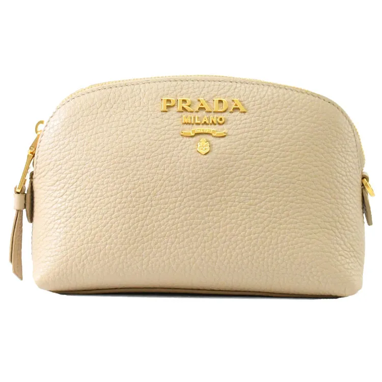 PRADA 1ND005 浮雕LOGO貝殼造型牛皮萬用包/化妝包.藍 歷史價格詳細信息