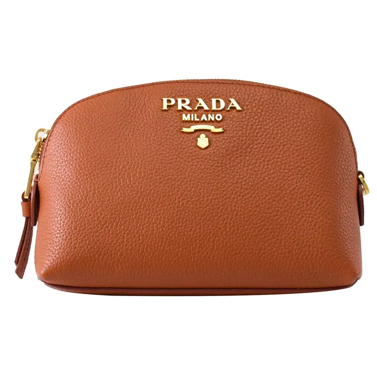 PRADA 1ND005 浮雕LOGO貝殼造型牛皮萬用包/化妝包.藍 歷史價格詳細信息