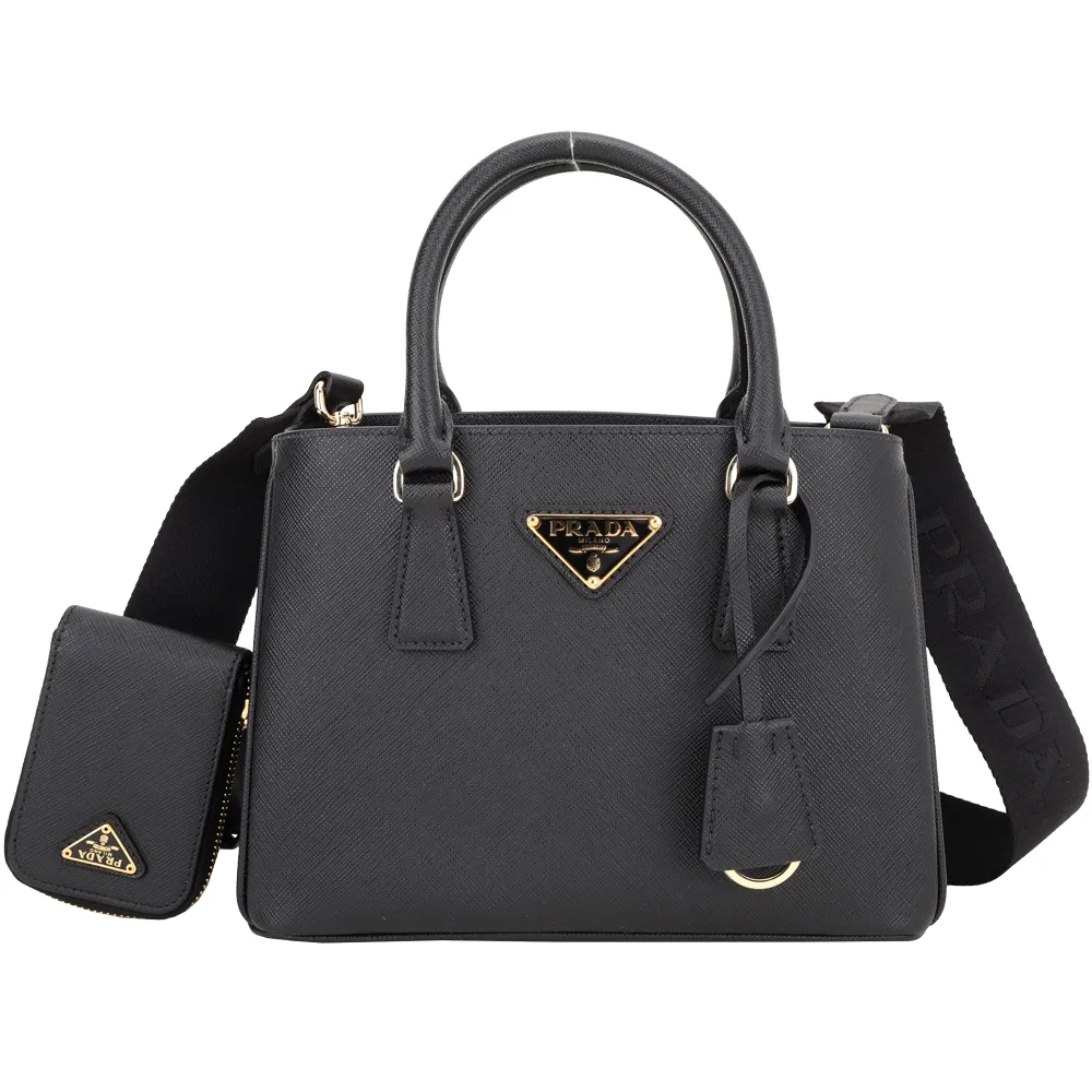 PRADA Saffiano 三角標防刮牛皮手提/斜背托特包(附零錢包/黑色) 歷史價格詳細信息