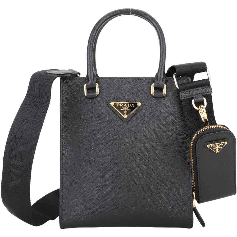 PRADA 三角標誌黑尼龍格紋兩用斜肩/肩背/手提包 歷史價格詳細信息