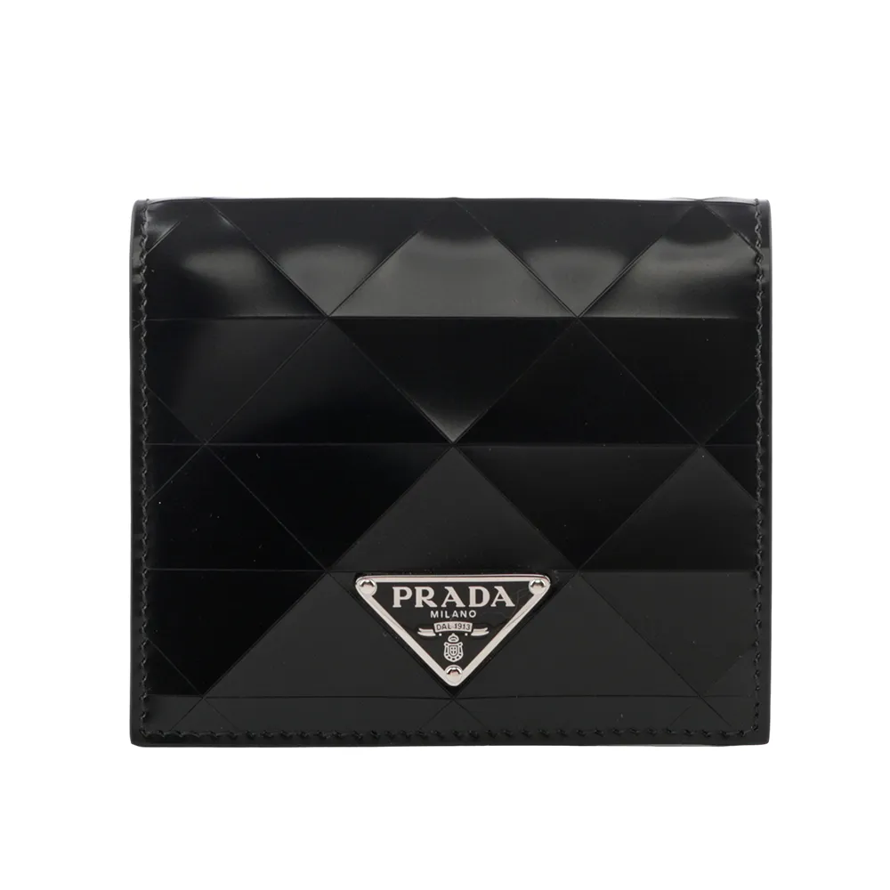 PRADA 三角牌Logo粒紋牛皮對開8卡短夾(黑色) 2MO513 2CB2 F0002 歷史價格詳細信息