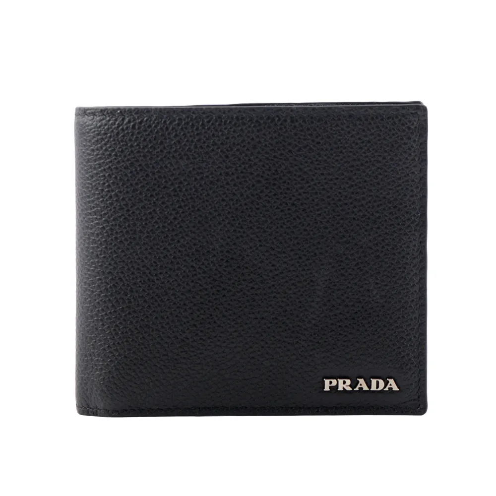 PRADA 銀色三角牌Logo 粒紋皮革對開零錢袋短夾(黑色) 2MO738 2CB2 F0002 歷史價格詳細信息