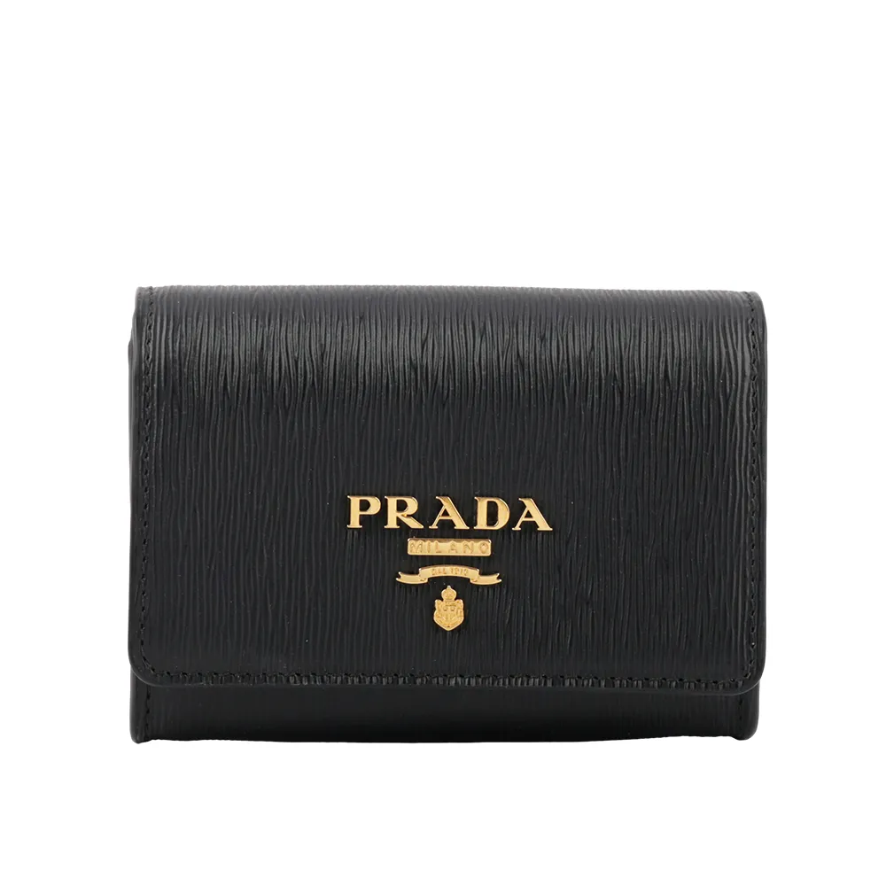 PRADA 浮雕壓印三角牌Logo 防刮皮革對開8卡短夾(黑色) 2MO513 2D1Q F0002 歷史價格詳細信息