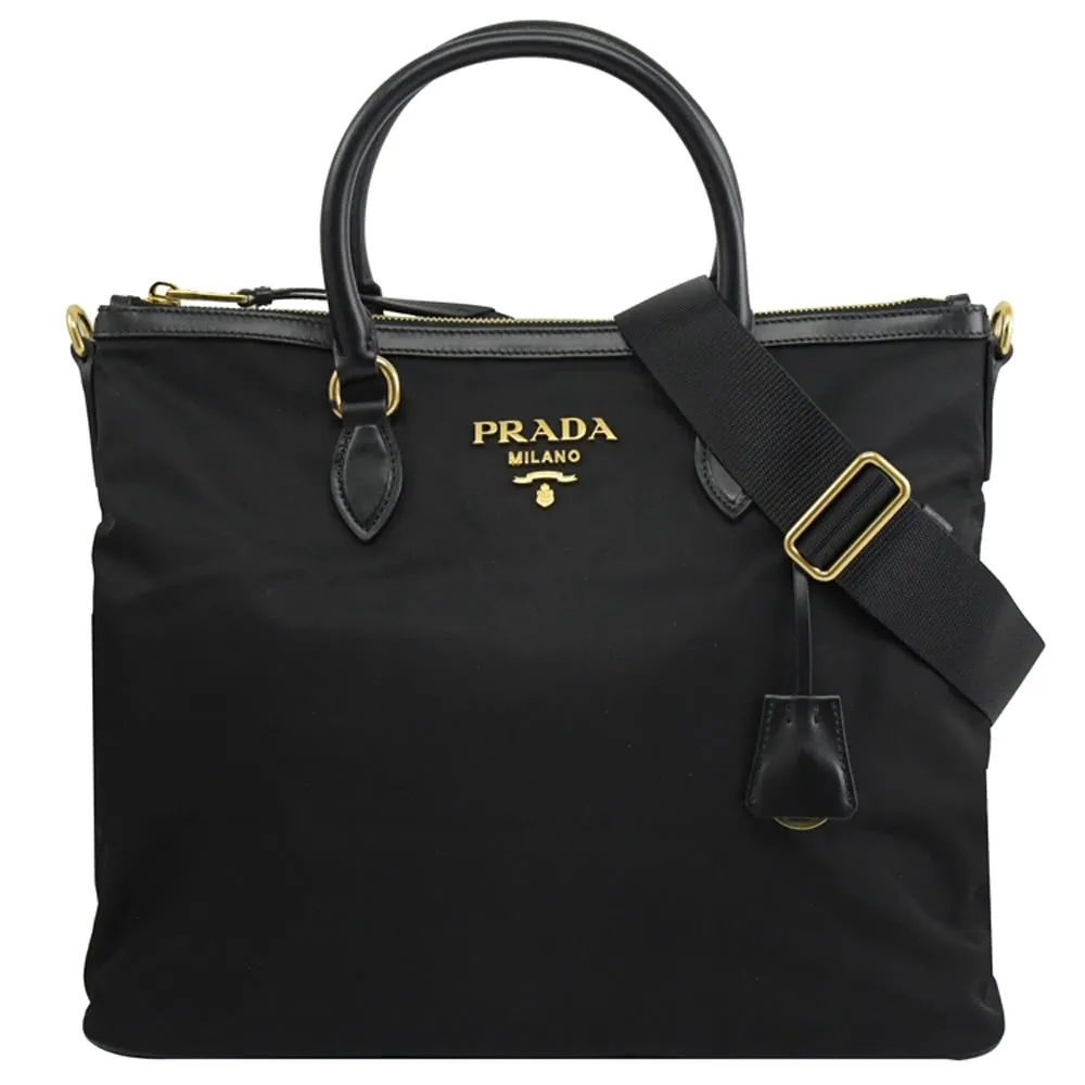 PRADA 經典三角LOGO尼龍帆布多功能手提/肩背兩用公事包 (黑色) 歷史價格詳細信息