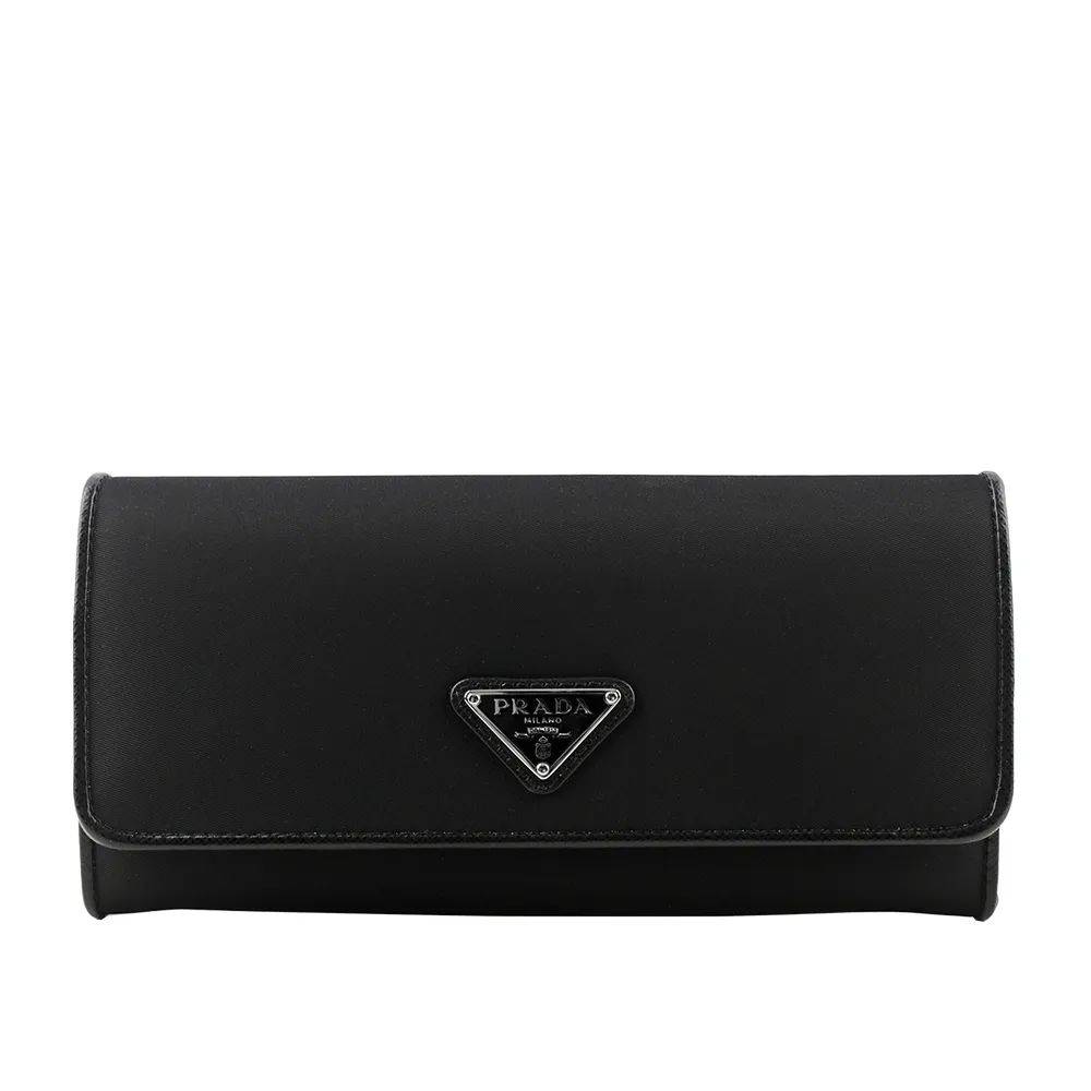 PRADA 1MH132 三角LOGO水波紋防刮附證件卡雙扣長夾.黑 歷史價格詳細信息