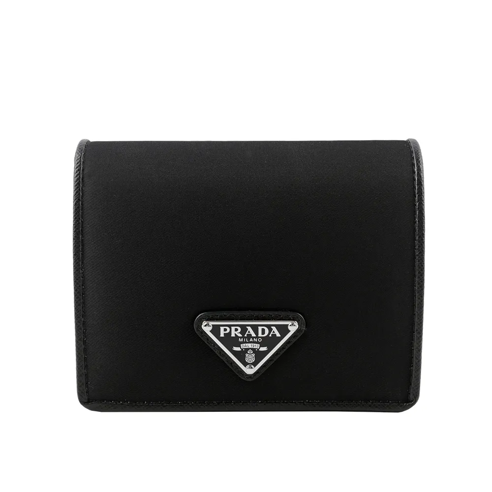 PRADA 銀色三角牌Logo 粒紋皮革對開零錢袋短夾(黑色) 2MO738 2CB2 F0002 歷史價格詳細信息