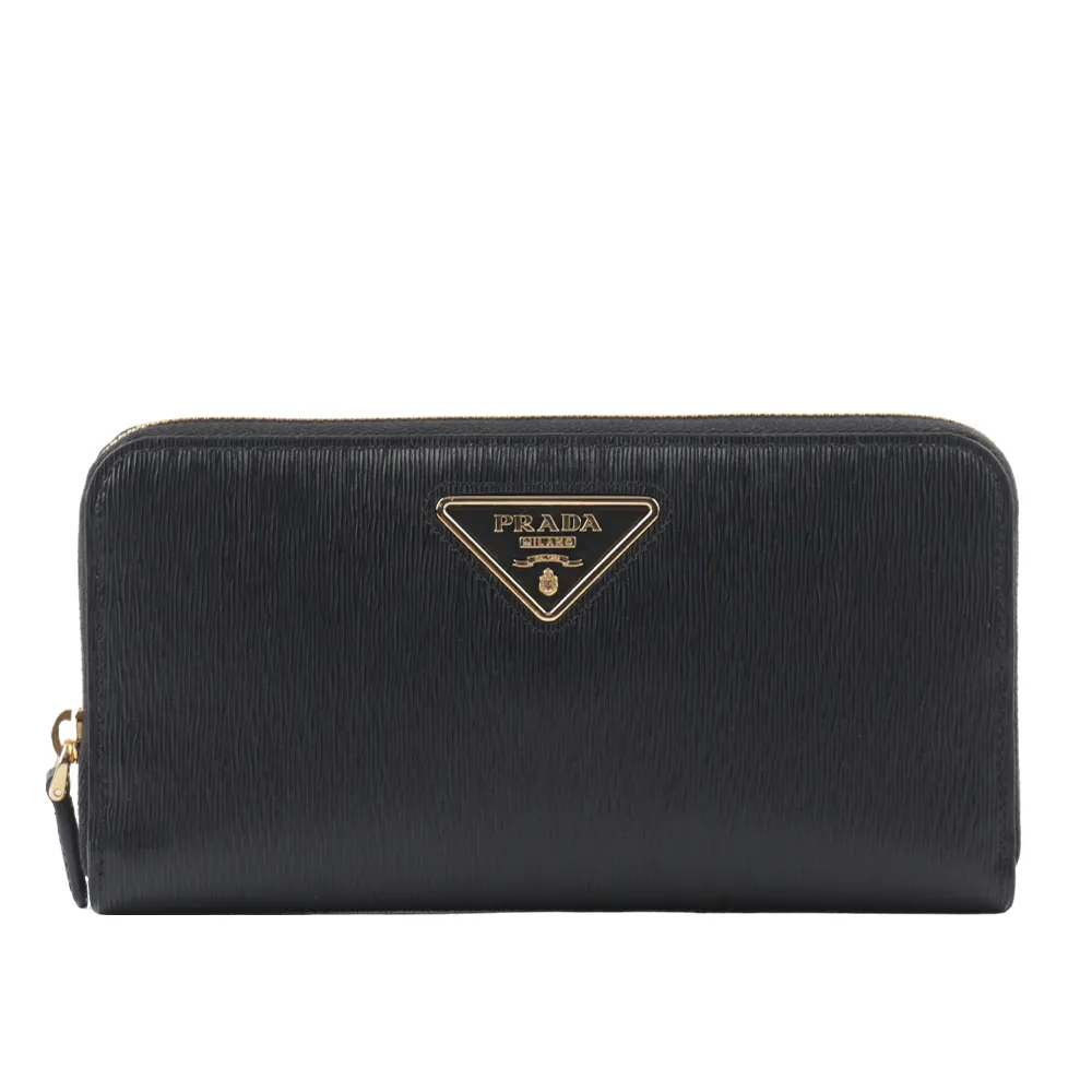 PRADA 三角牌LOGO水波紋皮革零錢袋短夾(黑色) 1MV204 2DDU F0002 歷史價格詳細信息