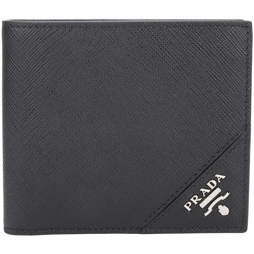 PRADA Saffiano 金字浮刻撞色內層防刮牛皮對折短夾(黑色) 歷史價格詳細信息