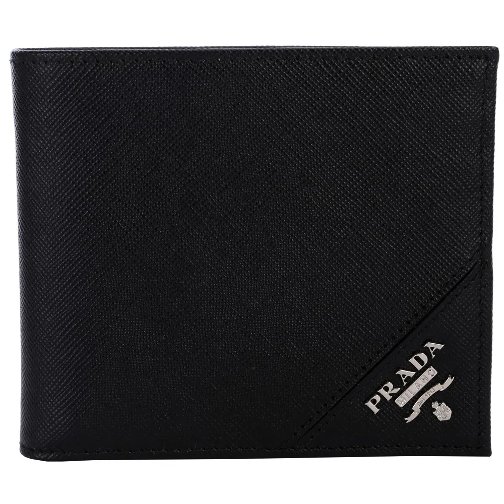 PRADA Saffiano 字母浮刻防刮牛皮零錢袋對折短夾(黑色) 歷史價格詳細信息