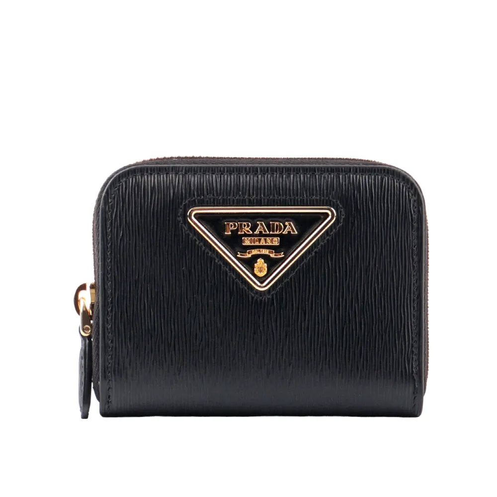 PRADA 三角牌LOGO水波紋皮革零錢袋短夾(黑色) 1MV204 2DDU F0002 歷史價格詳細信息