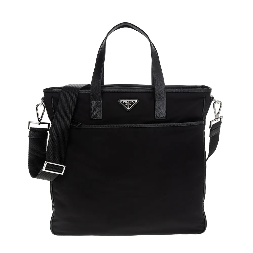 PRADA 經典三角牌LOGO單扣雙口袋大款束口尼龍後背包 (黑色) 歷史價格詳細信息