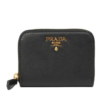 PRADA Saffiano 字母浮刻防刮牛皮零錢袋對折短夾(黑色) 歷史價格詳細信息