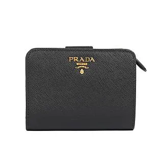 PRADA Saffiano 金字浮刻撞色內層防刮牛皮對折短夾(黑色) 歷史價格詳細信息