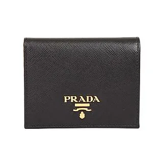 PRADA Saffiano 金字浮刻撞色內層防刮牛皮對折短夾(黑色) 歷史價格詳細信息