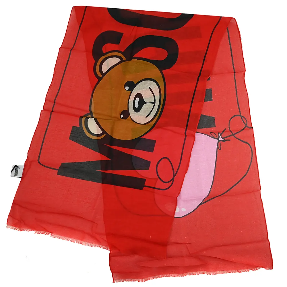 MOSCHINO 03319 M2270 小熊撞色LOGO混紡薄圍巾.藍/小 歷史價格詳細信息