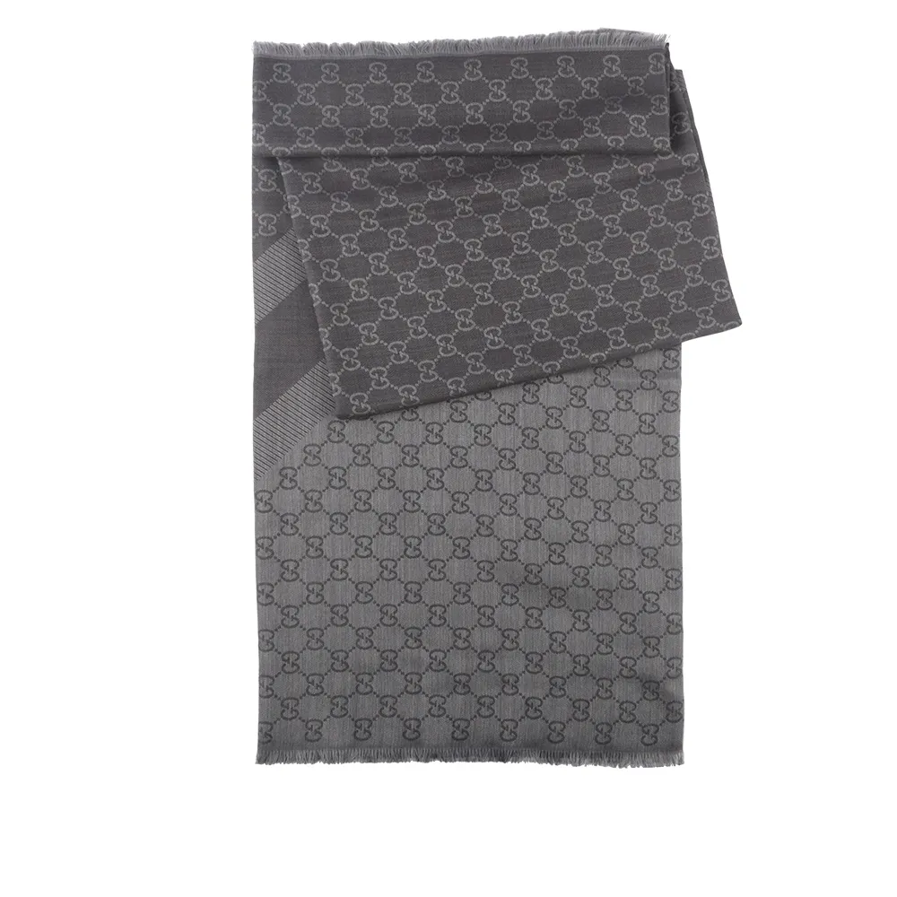 GUCCI GG Logo 羊毛混絲雙色披肩/圍巾(棕褐色/藍紫色) 281942 3G704 2869 歷史價格詳細信息