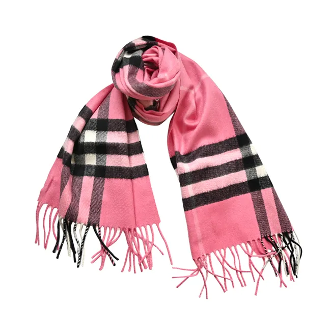 BURBERRY 經典格紋喀什米爾羊絨流蘇圍巾(鮮紅) 歷史價格詳細信息