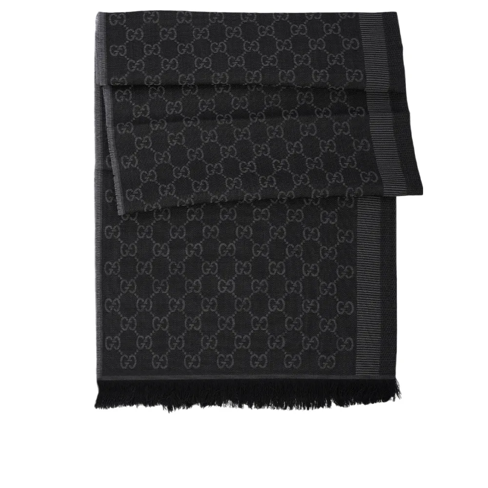 GUCCI GG Logo 羊毛混絲雙色披肩/圍巾(棕褐色/藍紫色) 281942 3G704 2869 歷史價格詳細信息